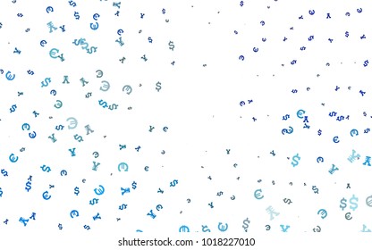 Light BLUE vector cover with Euro, Dollar, Yen signs. Abstract illustration with colored financial digital symbols. Smart design for your business advert of economic, wealth.