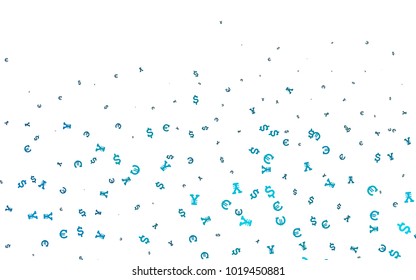 Light BLUE vector cover with Euro, Dollar, Yen signs. Illustration with EUR, USD, JPY signs on white template. The pattern can be used as ads, poster, banner for payments.