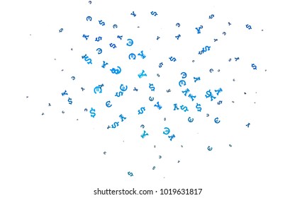 Light BLUE vector cover with Euro, Dollar, Yen signs. Shining colored illustration with EUR, USD, JPY signs. The pattern can be used for ad, booklets, leaflets of banks.