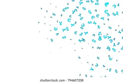 Light BLUE vector cover with Euro, Dollar, Yen signs. Illustration with EUR, USD, JPY signs on white template. Best design for your ad, poster, banner of money.