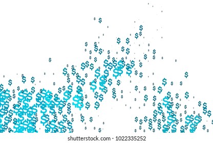 Light BLUE vector cover with financial symbols. Shining illustration with signs of dollars on abstract template. The pattern can be used for ad, booklets, leaflets of banks