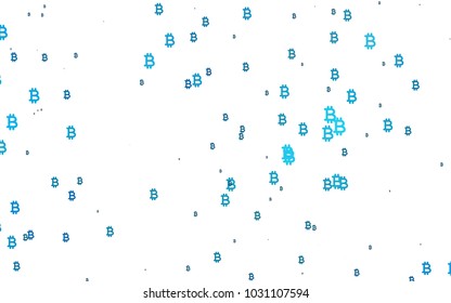 Light BLUE vector cover with financial symbols. Shining colored illustration with Bitcoin signs, BTC. Best design for your ad, poster, banner of BTC money.