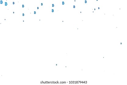 Light BLUE vector cover with financial symbols. Blurred design in simple style with symbols of Bitcoins. The pattern can be used as ads, poster, banner for payments.