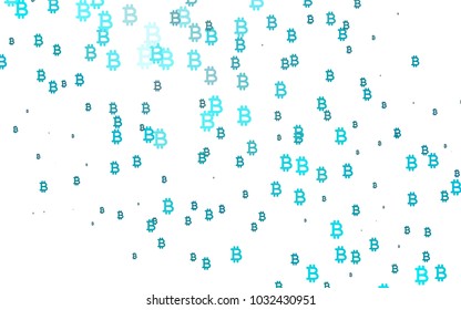 Light BLUE vector cover with financial symbols. Blurred design in simple style with symbols of Bitcoins. The pattern can be used as ads, poster, banner for payments.