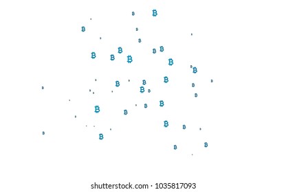 Light BLUE vector cover with financial symbols. Shining colored illustration with Bitcoin signs, BTC. The pattern can be used for financial, investment websites.