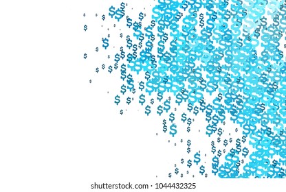 Light BLUE vector cover with financial symbols. Shining illustration with signs of dollars on abstract template. The pattern can be used as ads, poster, banner for payments.