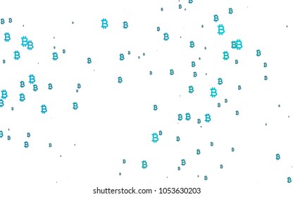 Light BLUE vector cover with financial symbols. Colored symbols of cryptocurrency on white background. Best design for your ad, poster, banner of BTC money.