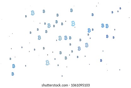 Light BLUE vector cover with financial symbols. Blurred design in simple style with symbols of Bitcoins. The pattern can be used for ad, booklets, leaflets of banks.
