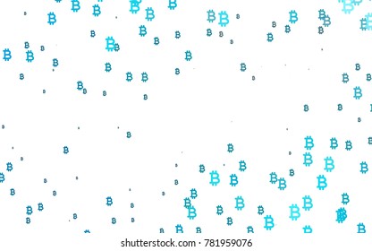 Light BLUE vector cover with financial symbols. Shining colored illustration with Bitcoin signs, BTC. The pattern can be used for financial, investment websites.