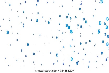 Light BLUE vector cover with financial symbols. Shining illustration with signs of Bitcoins on abstract template. Best design for your ad, poster, banner of BTC money.