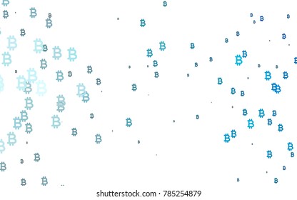 Light BLUE vector cover with financial symbols. Blurred design in simple style with symbols of Bitcoins. The pattern can be used as ads, poster, banner for payments.