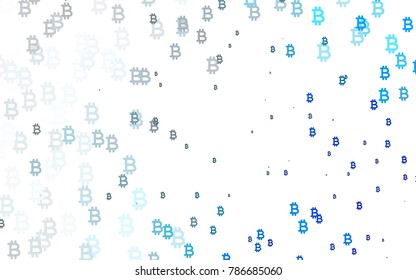Light BLUE vector cover with financial symbols. Colored symbols of cryptocurrency on white background. The pattern can be used for ad, booklets, leaflets of banks.