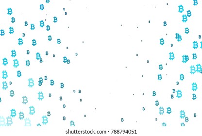 Light BLUE vector cover with financial symbols. Colored symbols of cryptocurrency on white background. Best design for your ad, poster, banner of BTC money.