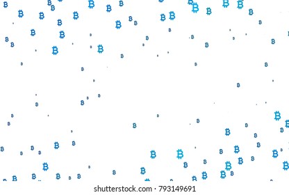 Light BLUE vector cover with financial symbols. Blurred design in simple style with symbols of Bitcoins. Best design for your ad, poster, banner of BTC money.