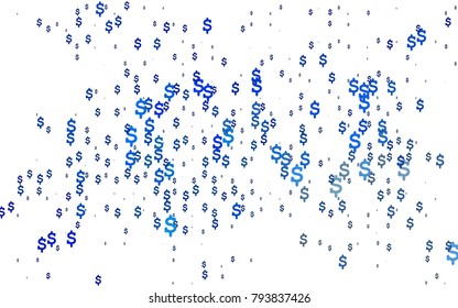 Light BLUE vector cover with financial symbols. Colored symbols of USA money with gradient on white background. Template can be used as a background for ads of markets, loans.