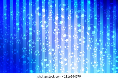 Light BLUE vector cover with football symbols. Colorful gradient with signs of soccer tournament. Pattern for promotion of soccer games.