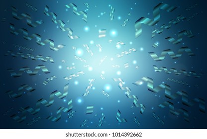 Light BLUE vector cover with happy holiday ribbons. Glitter abstract illustration with colorful confetti, ribbons. The template can be used as a background for postcards.