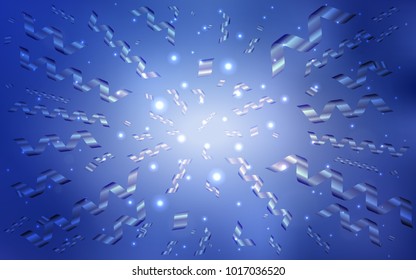 Light BLUE vector cover with happy holiday ribbons. Blurred decorative design in anniversary style with confetti. The template can be used as a background for postcards.