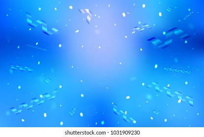 Light BLUE vector cover with happy holiday ribbons. Glitter abstract illustration with colorful confetti, ribbons. Beautiful design for your business advert of anniversary.
