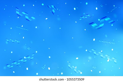 Light BLUE vector cover with happy holiday ribbons. Glitter abstract illustration with colorful confetti, ribbons. The pattern can be used for new year ad, booklets.