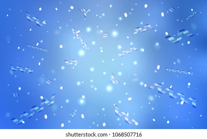 Light BLUE vector cover with happy holiday ribbons. Blurred decorative design in anniversary style with confetti. The pattern can be used for carnival, festival leaflets.