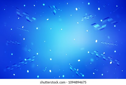 Light BLUE vector cover with happy holiday ribbons. Glitter abstract illustration with colorful confetti, ribbons. The template can be used as a background for postcards.