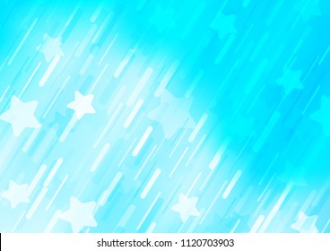 Light BLUE vector cover with long lines and stars. Glitter abstract illustration with colored sticks. The pattern can be used as ads, poster, banner for commercial.