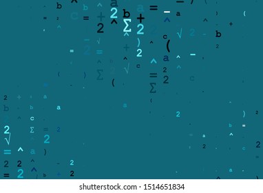 Light BLUE vector cover with math elements. Illustration with Numeral symbols on abstract template. Pattern for ads, booklets, leaflets of education.