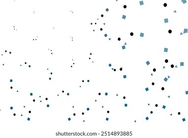 Hellblaue Vektorabdeckung im polygonalen Stil mit Kreisen. Glitzerne abstrakte Illustration mit Kugeln, Quadraten, Linien. Muster für Werbung.