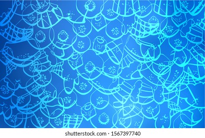 Light BLUE vector cover with set of confections. Confections on blurred abstract background with colorful gradient. Doodle design for your business advert of cafes.