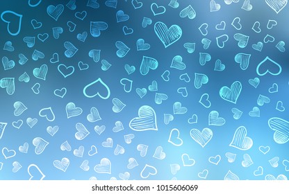 Light BLUE vector cover with Shining hearts. Illustration with hearts in love concept for valentine's day. Template for Valentine's greeting postcards.