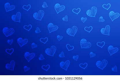 Light BLUE vector cover with Shining hearts. Hearts on blurred abstract background with colorful gradient. Beautiful design for your business advert of anniversary.
