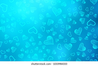 Light BLUE vector cover with Shining hearts. Decorative shining illustration with hearts on abstract template. Pattern can be used for valentine's ad, booklets.