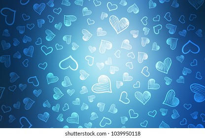Light BLUE vector cover with Shining hearts. Glitter abstract illustration with colorful hearts in romantic style. Pattern can be used for valentine's ad, booklets.