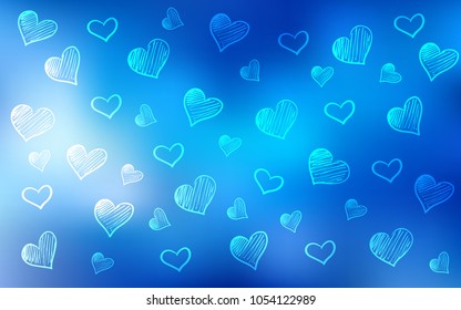 Light BLUE vector cover with Shining hearts. Illustration with hearts in love concept for valentine's day. Pattern can be used for valentine's ad, booklets.