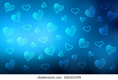 Light BLUE vector cover with Shining hearts. Decorative shining illustration with hearts on abstract template. Pattern can be used for valentine's ad, booklets.