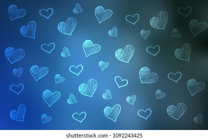 Light BLUE vector cover with Shining hearts. Beautiful colored illustration with hearts in celebration style. Pattern for carnival, festival romantic leaflets.