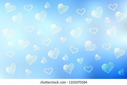 Light BLUE vector cover with Shining hearts. Decorative shining illustration with hearts on abstract template. Design for ad, poster, banner of Valentine Day.