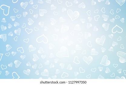 Light BLUE vector cover with Shining hearts. Illustration with hearts in love concept for valentine's day. Pattern for marriage gifts, congratulations.