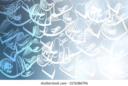 Light BLUE vector cover with Shining hearts. Blurred decorative design in doodle style with hearts. Pattern for marriage gifts, congratulations.