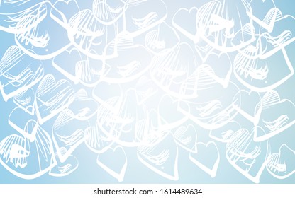 Light BLUE vector cover with Shining hearts. Hearts on blurred abstract background with colorful gradient. Template for Valentine's greeting postcards.