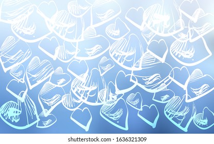 Light BLUE vector cover with Shining hearts. Decorative shining illustration with hearts on abstract template. Pattern for carnival, festival romantic leaflets.