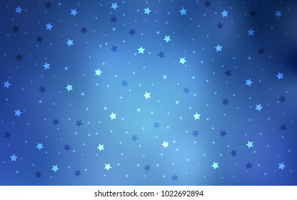 Light BLUE vector cover with small and big stars. Stars on blurred abstract background with gradient. The pattern can be used for wrapping gifts.