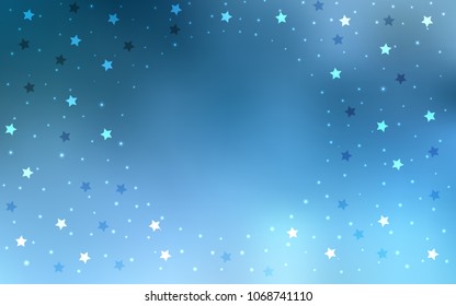 Light BLUE vector cover with small and big stars. Stars on blurred abstract background with gradient. The pattern can be used for new year ad, booklets.