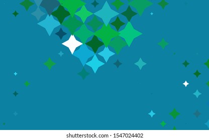 Light BLUE vector cover with small and big stars. Stars on blurred abstract background with gradient. The template can be used as a background.