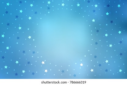 Light BLUE vector cover with small and big stars. Stars on blurred abstract background with gradient. The template can be used as a background.