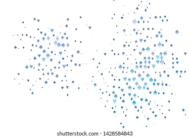 Light BLUE vector cover with symbols of gamble. Shining illustration with hearts, spades, clubs, diamonds. Template for business cards of casinos.