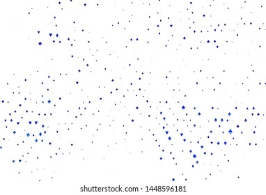 Light BLUE vector cover with symbols of gamble. Blurred decorative design of hearts, spades, clubs, diamonds. Design for ad, poster, banner of gambling websites.
