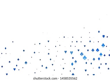 Light BLUE vector cover with symbols of gamble. Colored illustration with hearts, spades, clubs, diamonds. Pattern for booklets, leaflets of gambling houses.