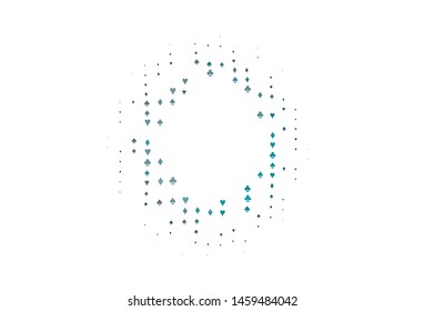 Light BLUE vector cover with symbols of gamble. Illustration with set of hearts, spades, clubs, diamonds. Template for business cards of casinos.